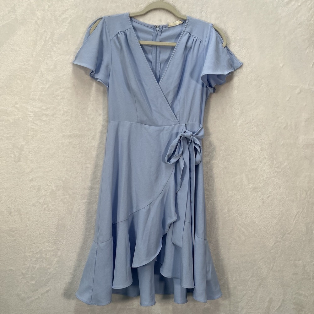 Altar'd State Faux Wrap Dress Womens Small Blue Flutter Sleeve